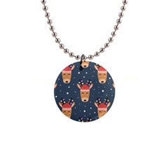 Cute Deer Heads Seamless Pattern Christmas 1  Button Necklace by Vaneshart