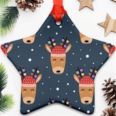 Cute Deer Heads Seamless Pattern Christmas Star Ornament (two Sides) by Vaneshart