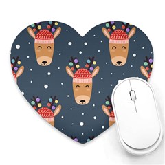 Cute Deer Heads Seamless Pattern Christmas Heart Mousepads by Vaneshart