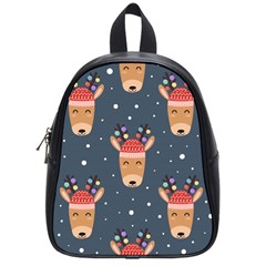 Cute Deer Heads Seamless Pattern Christmas School Bag (small) by Vaneshart