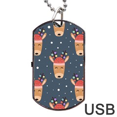 Cute Deer Heads Seamless Pattern Christmas Dog Tag Usb Flash (one Side) by Vaneshart