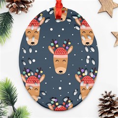 Cute Deer Heads Seamless Pattern Christmas Ornament (oval Filigree) by Vaneshart