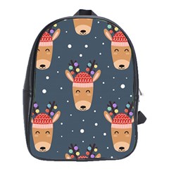 Cute Deer Heads Seamless Pattern Christmas School Bag (xl) by Vaneshart