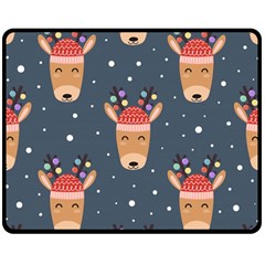 Cute Deer Heads Seamless Pattern Christmas Double Sided Fleece Blanket (medium)  by Vaneshart