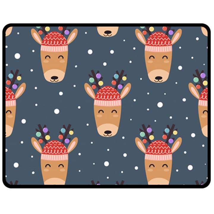 Cute Deer Heads Seamless Pattern Christmas Double Sided Fleece Blanket (Medium) 