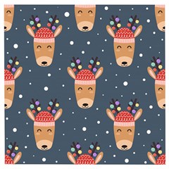 Cute Deer Heads Seamless Pattern Christmas Wooden Puzzle Square by Vaneshart