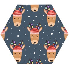 Cute Deer Heads Seamless Pattern Christmas Wooden Puzzle Hexagon by Vaneshart