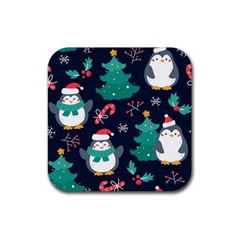 Colorful Funny Christmas Pattern Rubber Coaster (square)  by Vaneshart