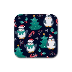 Colorful Funny Christmas Pattern Rubber Square Coaster (4 Pack)  by Vaneshart