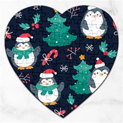 Colorful Funny Christmas Pattern Jigsaw Puzzle (heart) by Vaneshart