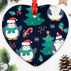 Colorful Funny Christmas Pattern Heart Ornament (two Sides) by Vaneshart