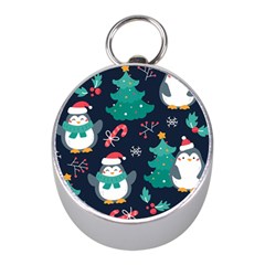 Colorful Funny Christmas Pattern Mini Silver Compasses by Vaneshart