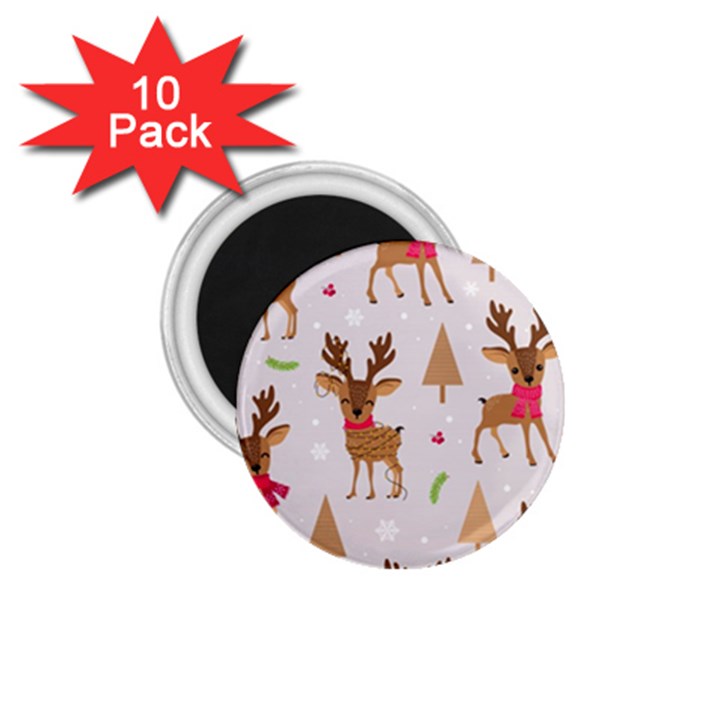 Christmas Seamless Pattern With Reindeer 1.75  Magnets (10 pack) 