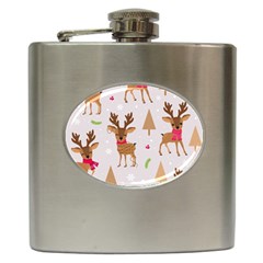 Christmas Seamless Pattern With Reindeer Hip Flask (6 Oz) by Vaneshart