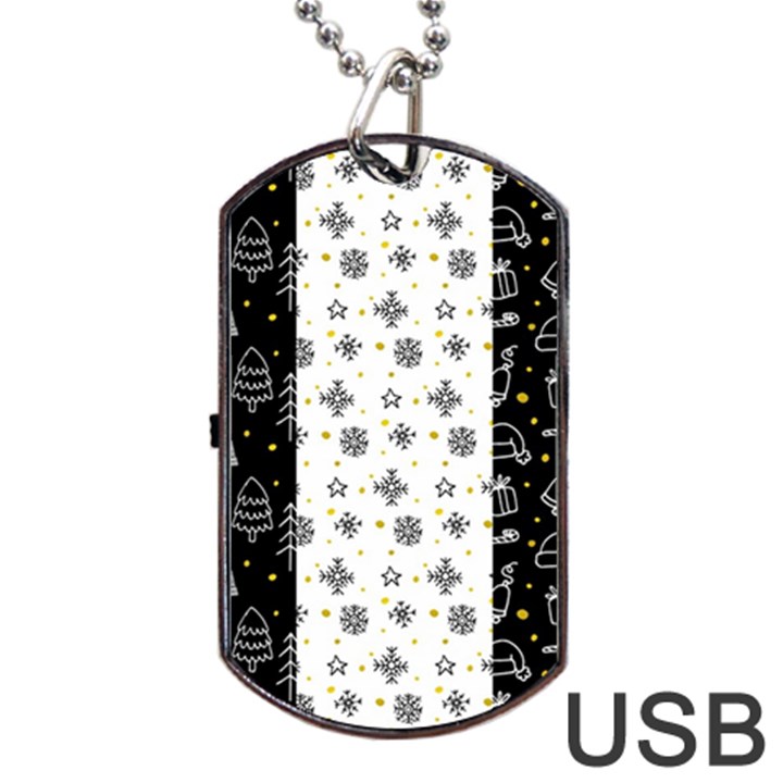 Black Golden Christmas Pattern Collection Dog Tag USB Flash (Two Sides)