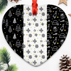 Black Golden Christmas Pattern Collection Ornament (heart) by Vaneshart