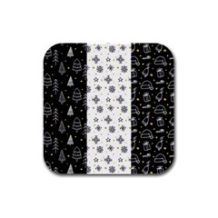 Black Golden Christmas Pattern Collection Rubber Square Coaster (4 Pack)  by Vaneshart