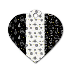 Black Golden Christmas Pattern Collection Dog Tag Heart (one Side) by Vaneshart