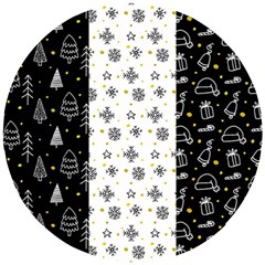 Black Golden Christmas Pattern Collection Wooden Puzzle Round by Vaneshart