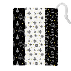 Black Golden Christmas Pattern Collection Drawstring Pouch (4xl) by Vaneshart