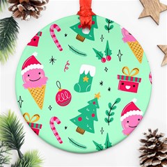 Funny Christmas Pattern Background Ornament (round) by Vaneshart