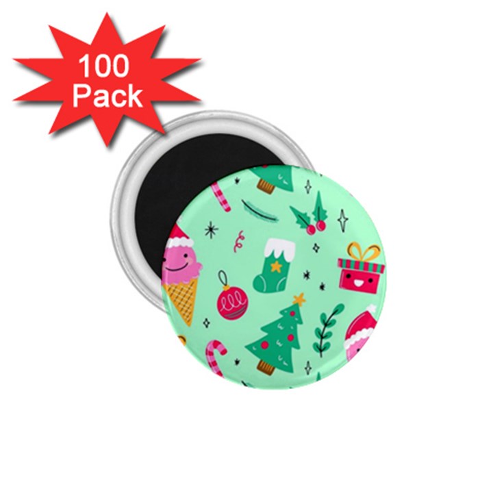 Funny Christmas Pattern Background 1.75  Magnets (100 pack) 