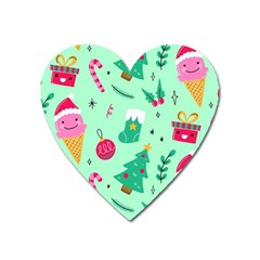 Funny Christmas Pattern Background Heart Magnet by Vaneshart