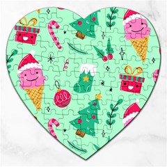 Funny Christmas Pattern Background Jigsaw Puzzle (heart) by Vaneshart