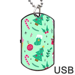 Funny Christmas Pattern Background Dog Tag Usb Flash (one Side) by Vaneshart