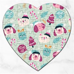 Pattern Funny Christmas Ho Ho Ho Jigsaw Puzzle (heart) by Vaneshart