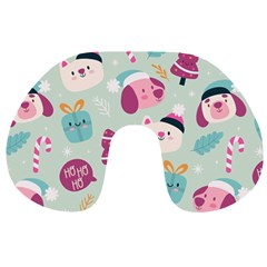 Pattern Funny Christmas Ho Ho Ho Travel Neck Pillow by Vaneshart