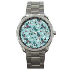 Seamless Pattern With Berries Leaves Sport Metal Watch