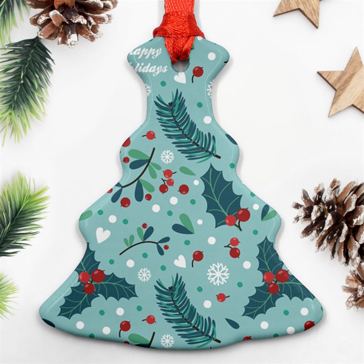 Seamless Pattern With Berries Leaves Ornament (Christmas Tree) 