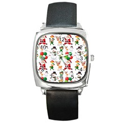 Seamless Pattern Christmas Square Metal Watch by Vaneshart