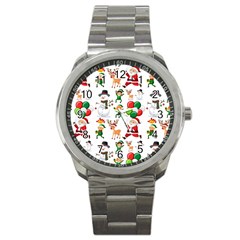 Seamless Pattern Christmas Sport Metal Watch by Vaneshart