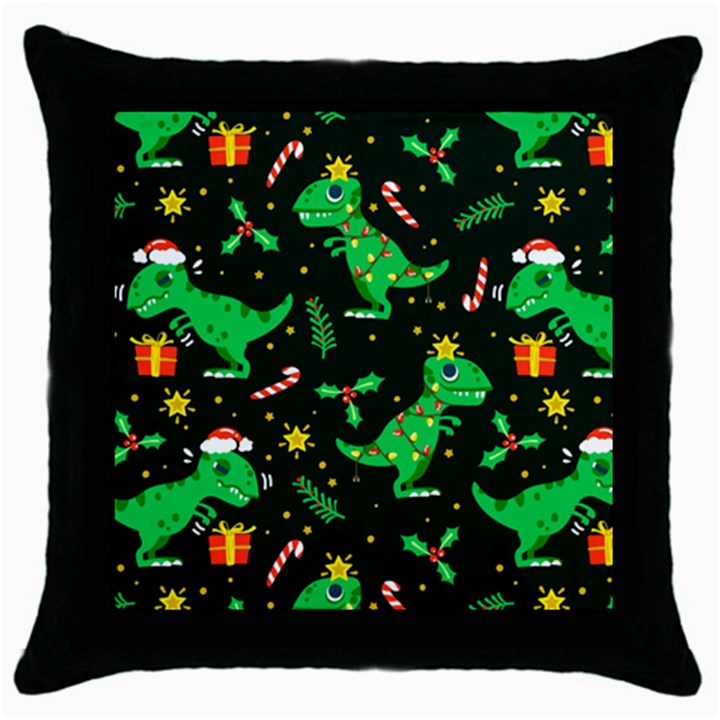 Christmas Funny Pattern Dinosaurs Throw Pillow Case (Black)