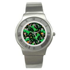 Christmas Funny Pattern Dinosaurs Stainless Steel Watch by Vaneshart