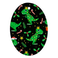 Christmas Funny Pattern Dinosaurs Oval Ornament (two Sides)