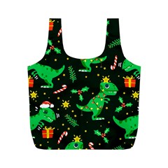 Christmas Funny Pattern Dinosaurs Full Print Recycle Bag (m) by Vaneshart