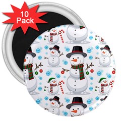 Christmas Snowman Seamless Pattern 3  Magnets (10 Pack)  by Vaneshart