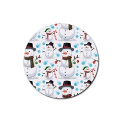 Christmas Snowman Seamless Pattern Rubber Coaster (round)  by Vaneshart