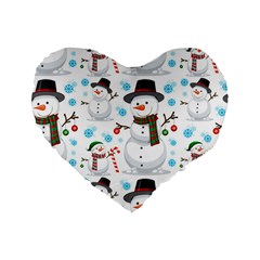 Christmas Snowman Seamless Pattern Standard 16  Premium Flano Heart Shape Cushions by Vaneshart