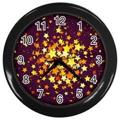 Colorful Confetti Stars Paper Particles Scattering Randomly Dark Background With Explosion Golden St Wall Clock (black) by Vaneshart