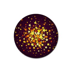 Colorful Confetti Stars Paper Particles Scattering Randomly Dark Background With Explosion Golden St Rubber Coaster (round)  by Vaneshart