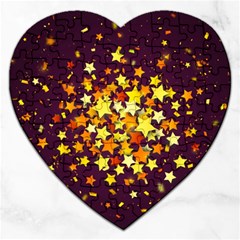 Colorful Confetti Stars Paper Particles Scattering Randomly Dark Background With Explosion Golden St Jigsaw Puzzle (heart) by Vaneshart