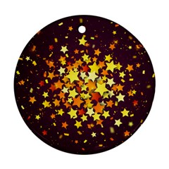 Colorful Confetti Stars Paper Particles Scattering Randomly Dark Background With Explosion Golden St Round Ornament (two Sides) by Vaneshart