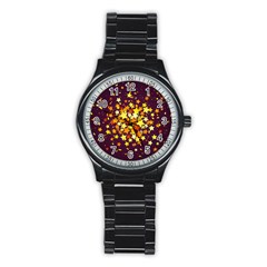 Colorful Confetti Stars Paper Particles Scattering Randomly Dark Background With Explosion Golden St Stainless Steel Round Watch by Vaneshart