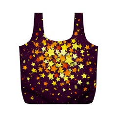 Colorful Confetti Stars Paper Particles Scattering Randomly Dark Background With Explosion Golden St Full Print Recycle Bag (m) by Vaneshart