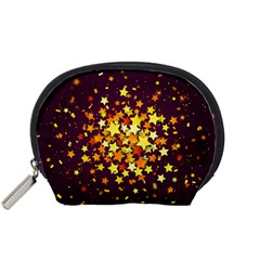 Colorful Confetti Stars Paper Particles Scattering Randomly Dark Background With Explosion Golden St Accessory Pouch (small) by Vaneshart