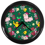 Funny Decoration Christmas Pattern Background Wall Clock (Black) Front